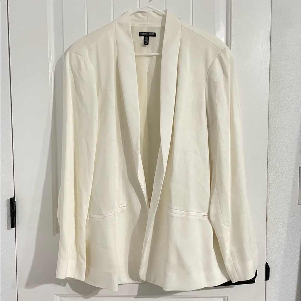 Eileen Fisher Ivory White Collarless Blazer